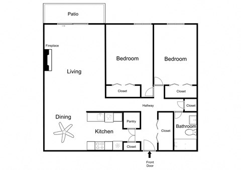 2D Illustration of 2 Bedroom Layout
